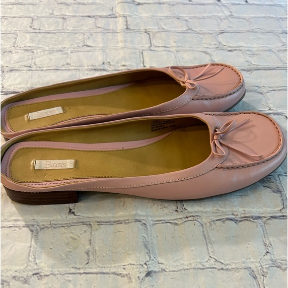 Bass Shoes - BASS SANDY LEATHER PINK FROM (2005) SLIPON BOW TIE TOP WOOD HEEL FLATS WOMENS 11